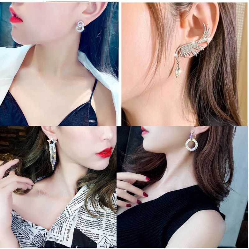 SETN021 ตุ้มหู​ เพชร​ ต่างหูเพชร​ ระยิบระยับตุ้มหู​ เพชร​ ต่างหูเพชร​ ระยิบระยับ.SET​ N021