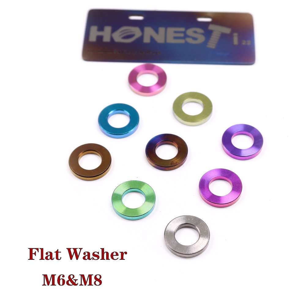 Honesti22titanium Alloy M6/M8 เครื่องซักผ้าแบบแบน Titanium Spacer