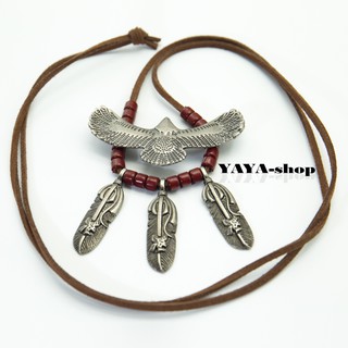 YAYA-shop สร้อยคอสายหนังแบบยาวพร้อมจี้ อินทรีย์ ขนนก สไตล์วินเทจ Necklace05-065