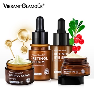 Vibrant GLAMOUR Natural Retinol Sets Face Cream + Facial Serum + Eye Serum + Eye Cream พร้อมกรดไฮยาลูโรนิกเรตินอล Anti Aging Whitening Fine Lines 2.5% ริ้วรอย 4 ชิ้น