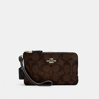 กระเป๋าคล้องมือ Coach DOUBLE CORNER ZIP WALLET IN SIGNATURE COATED CANVAS