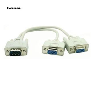 Hn♥อะแดปเตอร์สายเคเบิ้ลแยก 2 VGA SVGA Monitor Male to 2 Dual Female Y 15 Pin External