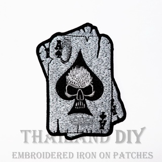 ตัวรีดติดเสื้อ ลายไพ่ หน้าไพ่ กะโหลก โพธิ์ดํา Ace of spades Skull Poker card Patch งานปัก WOP DIY ตัวรีด อาร์มติดเสือ