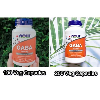 กาบา GABA 500 mg 100 or 200 Veg Capsules (Now Foods®) สมองผ่อนคลาย ลดความตึงเครียด ลดความวิตกกังวล ช่วยให้นอนหลับ