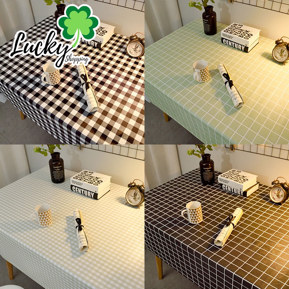 Luckyshop ผ้าปูโต๊ะ ผ้าคลุมโต๊ะ ผ้า PVC กันน้ำกันคราบ ขนาด137*90 มีให้เลือก4สี