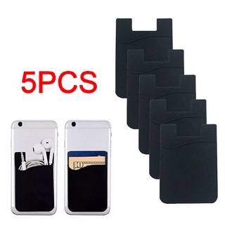 5x Black Silicone Credit Card Holder Cell Phone Wallet Pocket Sticker Adhesive