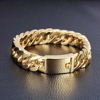 New Mens and Womens Fashion 18K Gold Punk Bracelet Cuban Chain (color: Gold Silver Black)