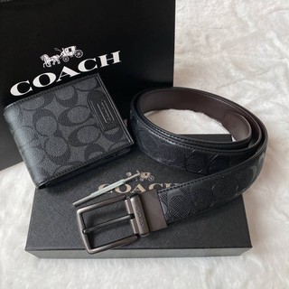 COACH Short Wallet with Belt Set Signature