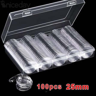 #NICEDAY-100pcs 25mm Clear Round Coin Capsule Container Storage Box Holder Portable Case Quality Assurance Buy with confidence