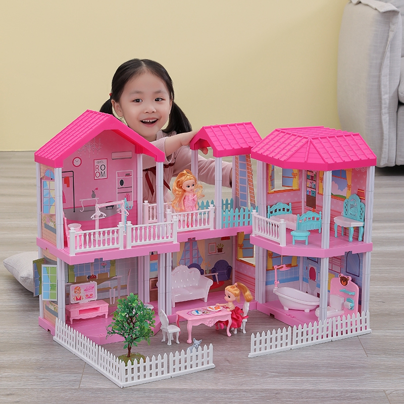 Tuohuang ตุ๊กตาบาร์บี้วิลล่าชุดปราสาทรุ่นเจ้าหญิงสาวของเล่นเล่นบ้านของขวัญวันเกิดบ้านตุ๊กตา