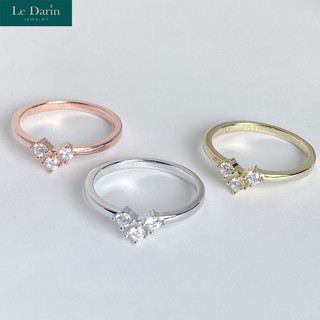 Le Darin แหวนเงินแท้925 ประดับเพชรจำนวน 3 เม็ด เรียงกันคล้ายรูปหัวใจ ตัวเรือนชุบทองคำขาวเกรดพรีเมี่ยม น่ารักมินิมอล