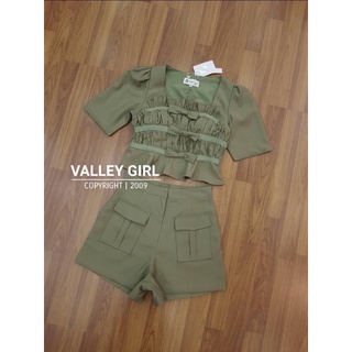 ชุดเซตขาสั้นสีเขียว งานป้าย Valley girl SizeL ***มือ1ป้ายห้อย