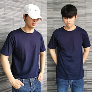 เสื้อยืดชายสีน้ำเงิน ผ้า premium comb cotton 100%(ขาว,ดำ,เทา,ครีม,น้ำเงิน,ฟ้า,กากี,เหลือง,เขียว,ชมพู)