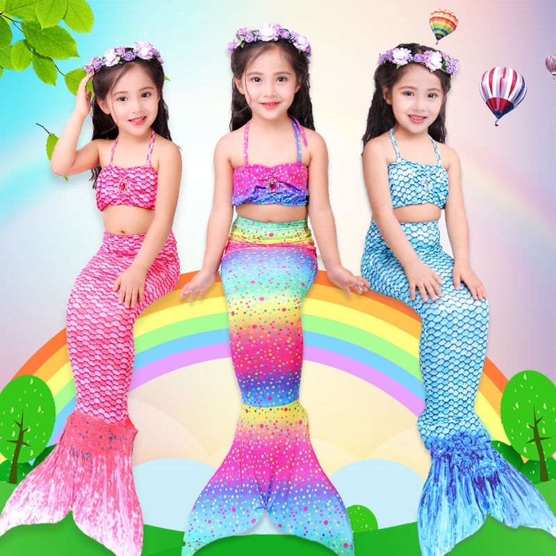 ชุดนางเงือก หางนางเงือก ชุดว่ายน้ำนางเงือก ชุดว่ายน้ำเด็ก ชุดว่ายน้ำ 1 set ได้ถึง 3 ใส่สบายผ้านิ่ม สีสันน่ารัก