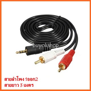 สายลำโพง 1 ออก 2 RCA Cable ยาว 3 เมตร สายสัญญาณเสียง 3.5mm To RCA (423A)