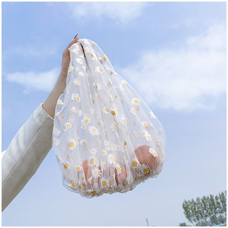 🌨️กระเป๋าผ้า White Daisy shopping bag 🍒ถุงผ้าตาข่ายสีขาว