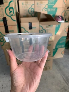 (แพค50ใบ)(กล่องกลม)ชามพลาสติก เข้าไมโครเวฟได้ กล่องกลมใส่อาหาร ชามบะหมี่ มีฝา 450, 750 และ 1000 ml ดำ ใส