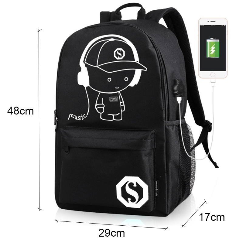 กระเป๋าเป้สะพายหลัง กระเป๋านักเรียน ใส่แล็ปท็อปได้ เรืองแสง พอร์ต USB สําหรับผู้ชาย และผู้หญิง