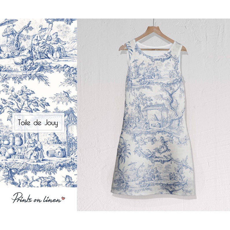 Women dress, Toile de Jouy, linen dress, 100% linen, linen women dress, Plus size dress, Custom wome