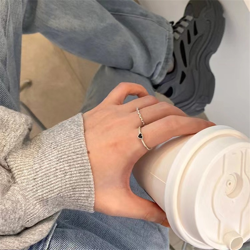 พร้อมส่ง ชุดเครื่องประดับ แหวนเพทาย สองชิ้น สีดํา สไตล์เกาหลี ญี่ปุ่น เรียบง่าย