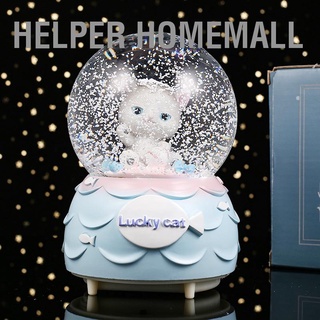 Helper Homemall ลูกบอลหิมะเรซิ่น รูปแมว ประดับคริสตัล พร้อมแบตเตอรี่ สําหรับตกแต่งบ้าน