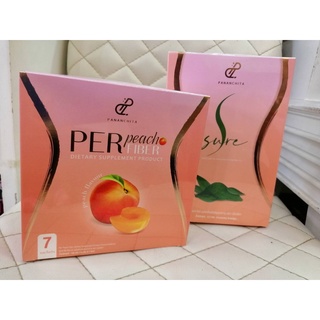 Per Peach Fiber &amp; S Sure เพอร์พีชไฟเบอร์ 1 กล่องมี 7 ซอง เอสชัวร์ 1 กล่องมี 15 เม็ด