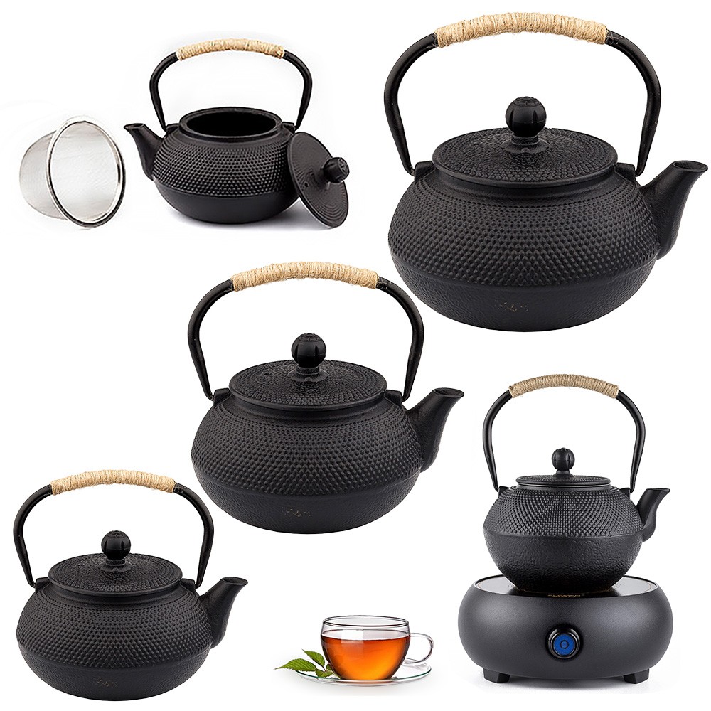 ชุดชา：Large Caacity Teaot Cast Iron HeatResistant Teaot Tea Kettle Boiling Water Teaware Tea Set
