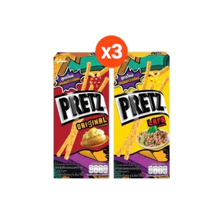 (แพค x 6) Pretz เพรทซ์ ขนมกรอบแบบแท่ง รสออริจินัล x 3 + รสลาบ x 3