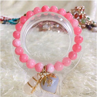 สร้อยข้อมือโรโดโครไซด์พร้อมจี้น้ำเต้าและหัวใจหยก165บาทJadebypk19