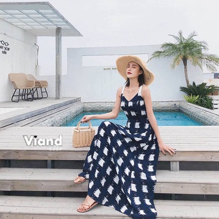 พร้อมส่ง SML XL maxi dress เดรสสายเดี่ยว ผูกโบว์หลัง ชุดเที่ยวทะเล