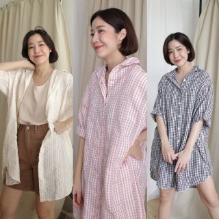 Kati oversized dress shirt (3 สี)​ เดรสเชิ้ตแขน 3 ส่วนทรงหลวม ไม่ต้องรีด Whiteoakfactory​