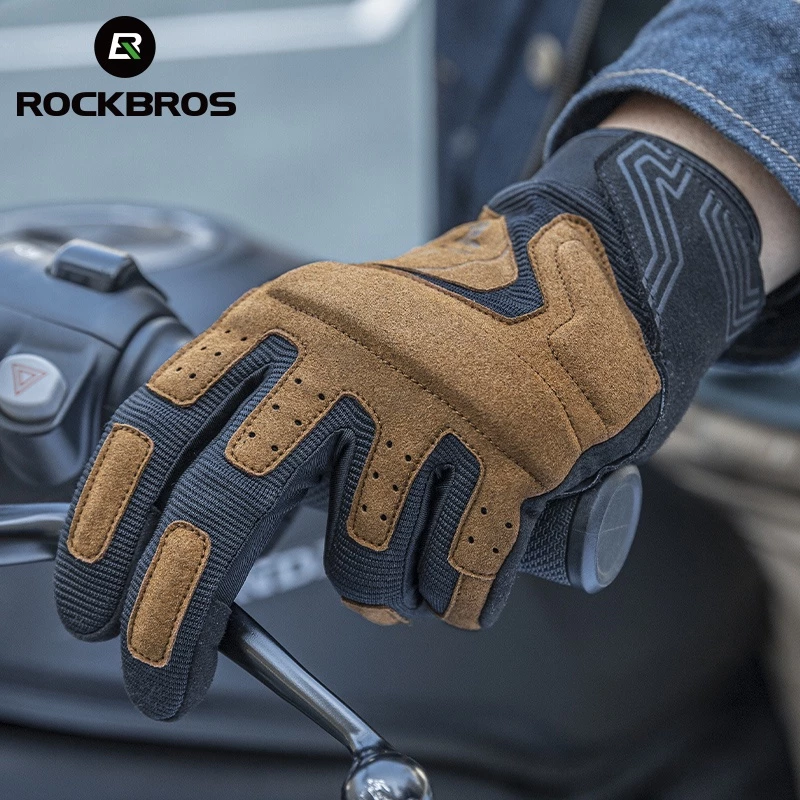 ROCKBROS ถุงมือ แบบเต็มนิ้ว กันกระแทก สําหรับขี่จักรยานยนต์ MTB
