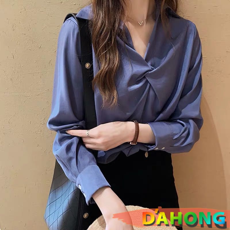 Dahong เสื้อ1331 เสื้อเชิ้ต ผู้หญิง สไตล์สาวออฟฟิศ แต่งอกเกรียว งานดี ผ้าชีฟอง เนื้อผ้าซ่ารา ทรงน่ารักมาก