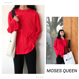 Moses Queenเสื้อแขนยาวOver Sizeผ้านุ่มสีแดงสีพื้น เสื้อแขนยาวสีพื้น L809