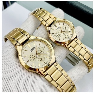 นาฬิกาคู่รัก Casio รุ่น MTP-V300G-9Aและ LTP-V300G-9A สายแสตนเลสสีทอง หน้าปัดทอง - ของแท้ 100% รับประกันสินค้า 1 ปีเต็ม