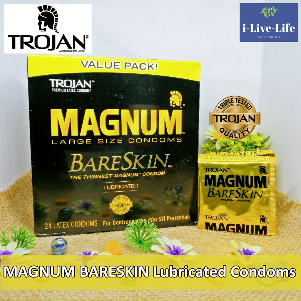 โทรจัน ถุงยางอนามัย รุ่นไซส์ใหญ่และบาง TROJAN® MAGNUM BARESKIN Lubricated Condoms 5, 10 or 24 pieces คอนดอม Condom USA