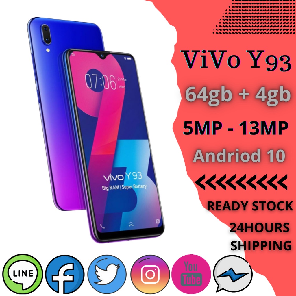 โทรศัพท์มือถือ สมาร์ทโฟน Vivo Y93 หน้าจอใหญ่ขนาด 6.22นิ้ว เเถมฟรีเคสใส+ฟิล์มกระจก RAM 4GB / ROM 128GB