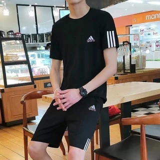 【เสื้อ+กางเกงขาสั้น】ชุดกีฬาผู้ชายสบาย ๆ กลางแจ้งแห้งเร็วระบายอากาศแขนสั้นเสื้อยืดคอกลมไซส์ใหญ่วิ่งออกกำลังกาย
