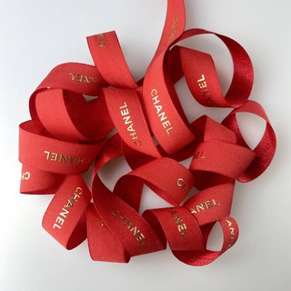 Chanel Ribbon ริบบิ้นผูกผมชาแนล แบบสีแดง ปั๊มโลโก้สีทอง