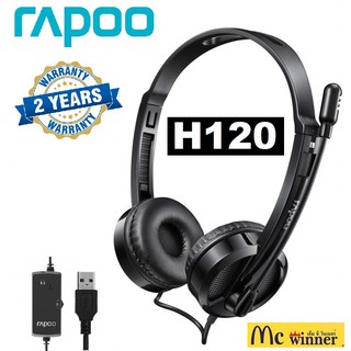 HEADEST (หูฟัง) RAPOO H120 STEREO HEADSET USB Stereo (HT-H120-BK) (BLACK) - รับประกัน 2 ปี