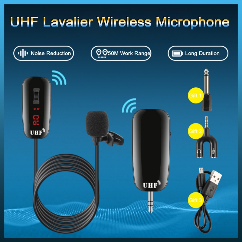 UHF Lavalier Wireless Microphone Mini Lapel Recording Live Streaming