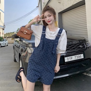 [พร้อมส่ง]🇰🇷เอี๊ยมยีนส์ขาสั้นสไตล์เกาหลี Jeans BIB Short Pant 1598