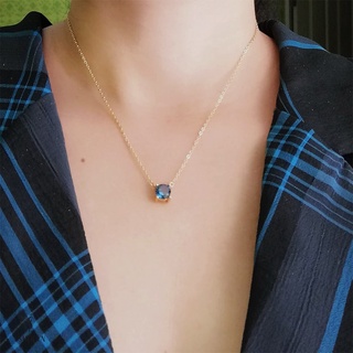 สร้อยเงินแท้ จี้พลอยแท้ลอนดอนบลูโทปาส London Blue Topaz  Dainty Necklace