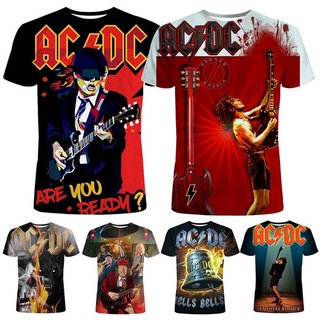 ใหม่ เสื้อยืดแขนสั้น พิมพ์ลายร็อคแบนด์ ACDC 3D สไตล์พังก์ แฟชั่นคู่รัก สําหรับผู้ชาย 2021