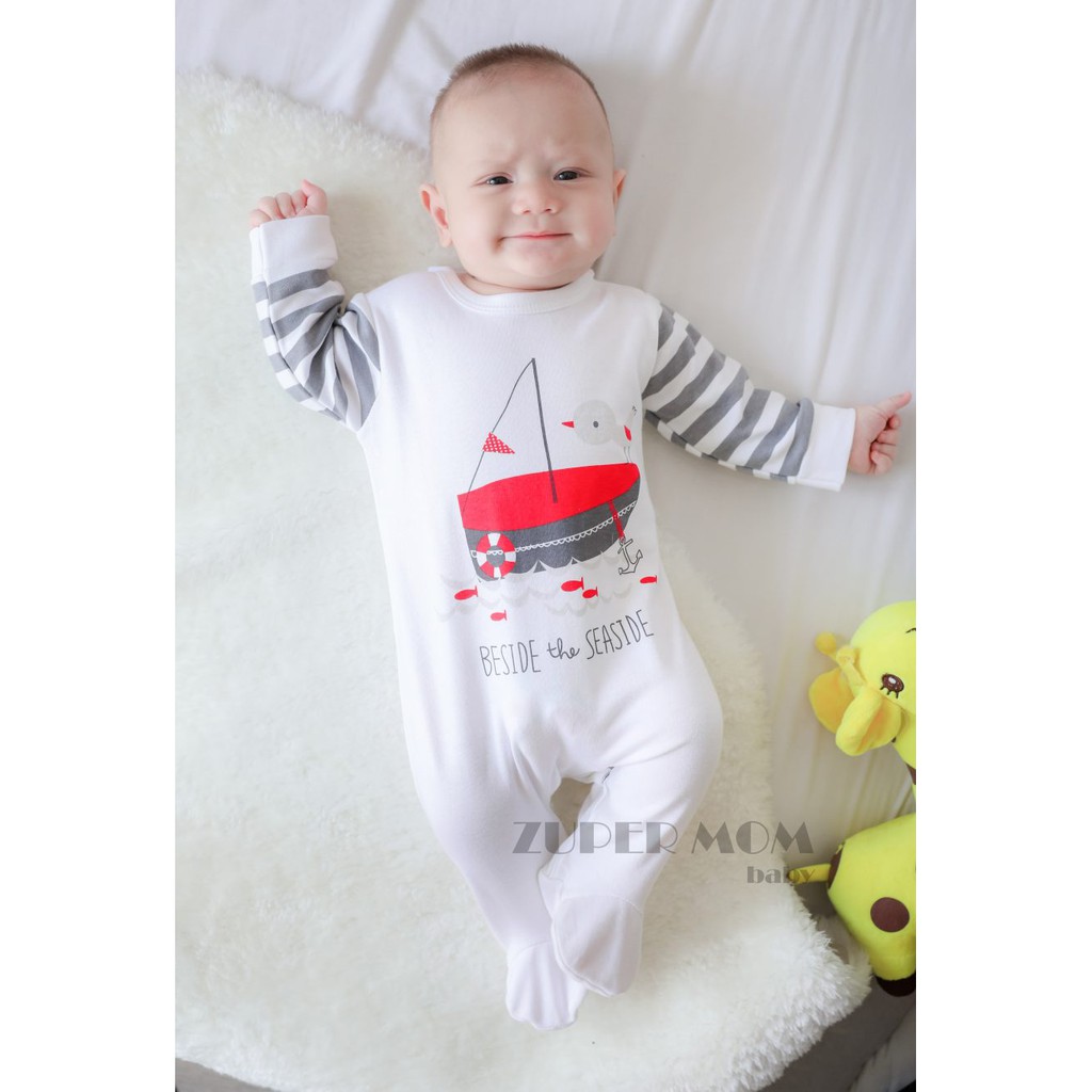 Zuper Mom ชุดหมีเด็กอ่อน บอดี้สูทเด็กอ่อน ชุดเด็กแรกเกิด บอดี้สูทเปิดเท้า ผ้า cotton 100% สำหรับเด็ก 0-12 เดือน no.5017