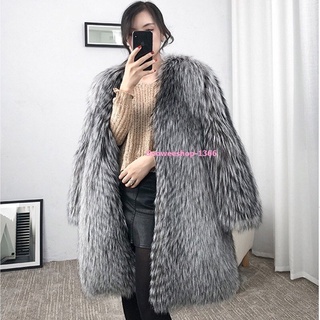 Mink Fur Coat เสื้อโค้ทขนมิ้งตัวยาวปานกลางทรงโอเวอร์ไซส์ ใส่กันหนาว กันลม กันหิมะ ได้ดี ขนเฟอร์ยาวไม่คัน