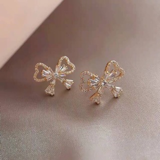 ต่างหูเพชร CZ รูปโบว์ น่ารัก
