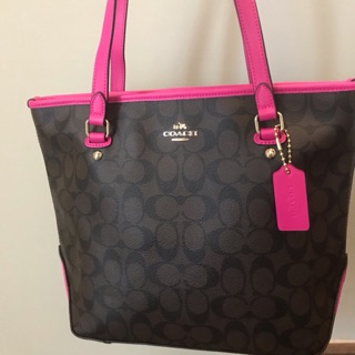 New coach Tote 13"มีซิป ขอบชมพู