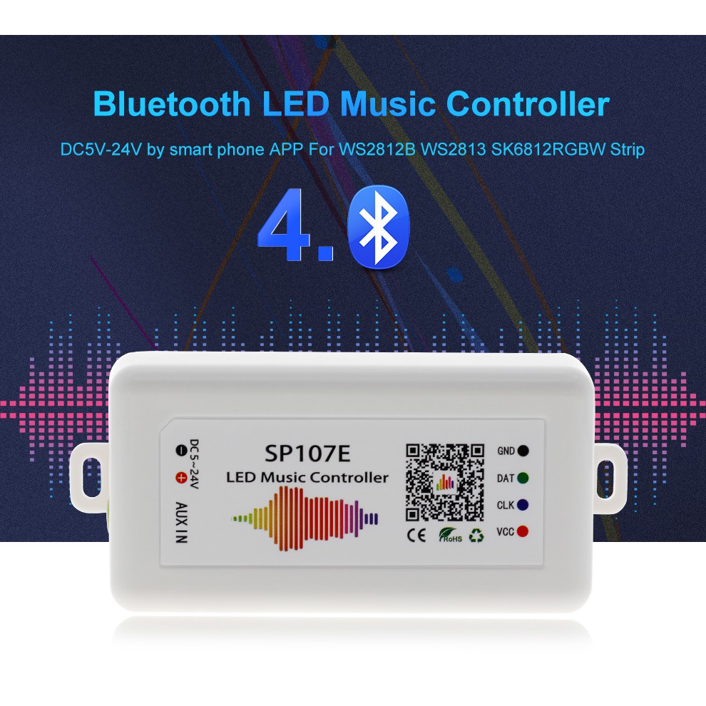 Sp107e DC5V-24V บลูทูธเพลง LED Controller สี RGB SPI ควบคุมโดยโทรศัพท์ APP สําหรับ 2812 2811 1903 LED Strip Light เทป