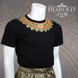 Phahuratdotcom_เสื้อยืดลายไทย ลายกรองคอ เสื้อยืดกรองคอสีดำ พิมพ์ลายไทย